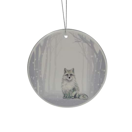 White &#x26; Silver Porcelain Arctic Fox Disc Ornament